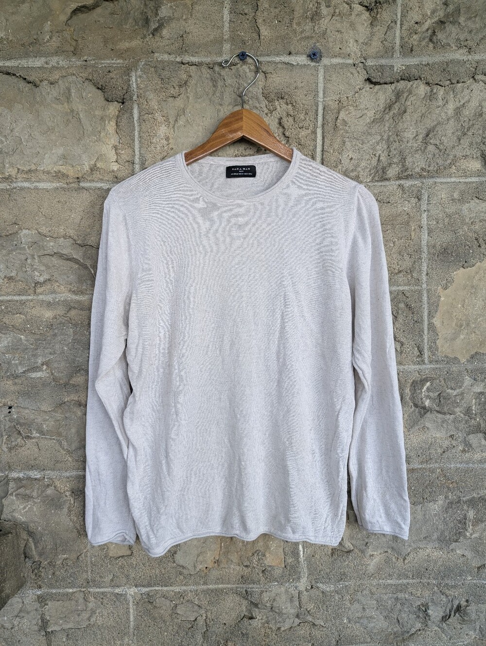 Zara Mens Medium Knit Long Sleeve Shirt In Off White Basics Casual